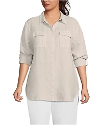 Lands' End Plus Linen Roll Sleeve Relaxed Tunic Top