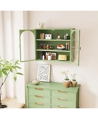 Slickblue Modern Two-Door Wall Cabinet with Glass Doors and Three-Tier Storage