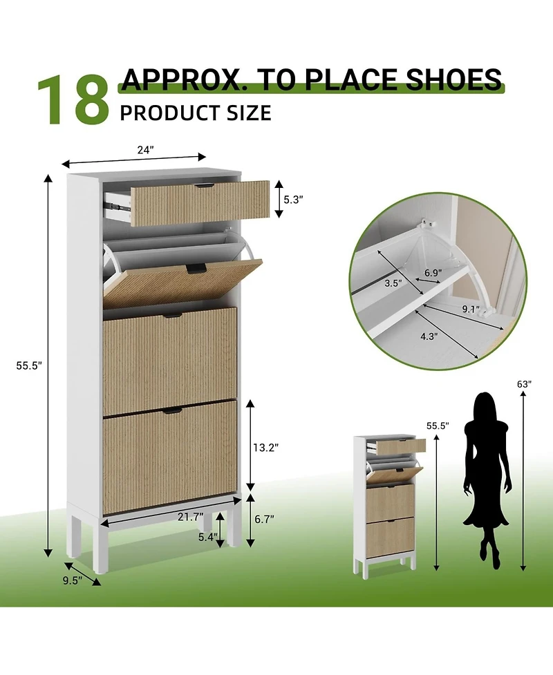 gaomon Shoe Storage Cabinet with 3 Flip Drawers and 1 Drawer, Entryway Shoe Organizer with Adjustable Shelves and Metal Legs, Space-Saving Narrow Rack