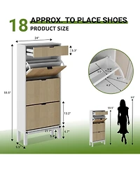 gaomon Shoe Storage Cabinet with 3 Flip Drawers and 1 Drawer, Entryway Shoe Organizer with Adjustable Shelves and Metal Legs, Space-Saving Narrow Rack