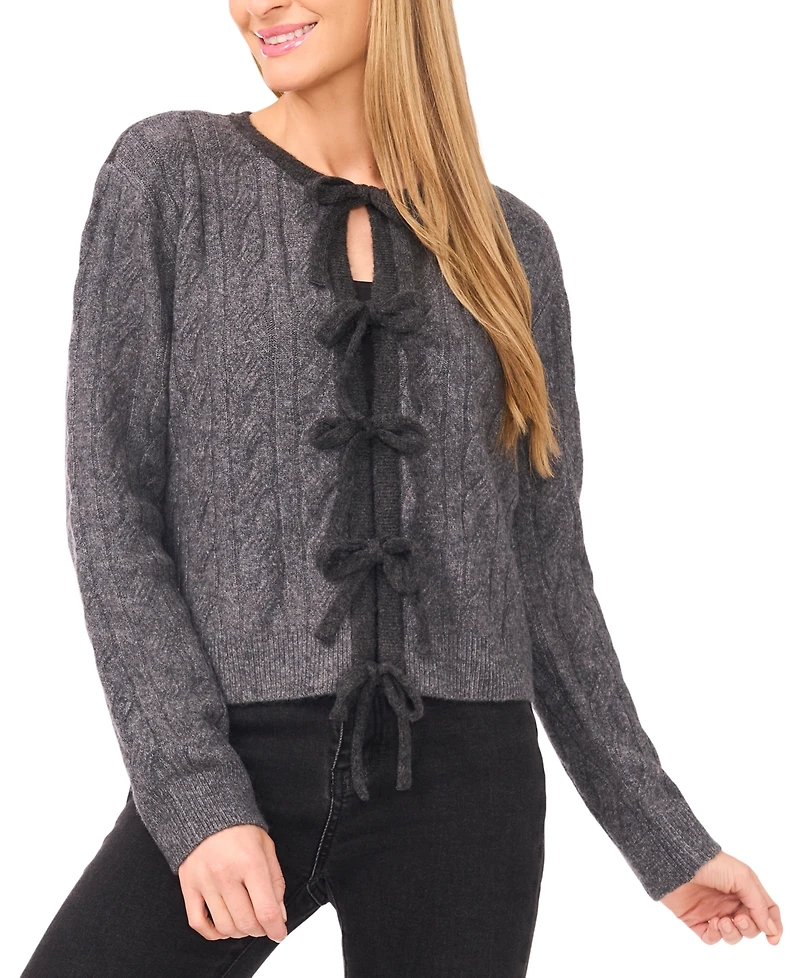 CeCe Women's Tie-Front Cardigan Long Sleeves Sweater