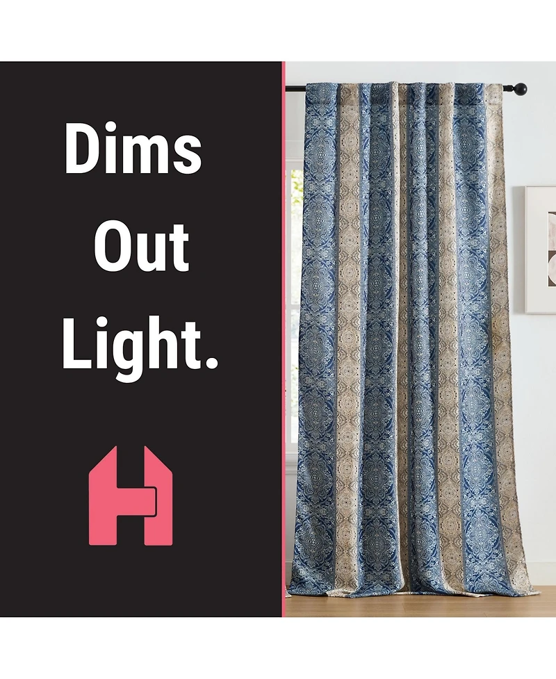 Hlc.me William Boho Damask Striped Patterned Window Back Tab Rod Pocket Curtains Bedroom - Light Blocking Darkening Window Panels