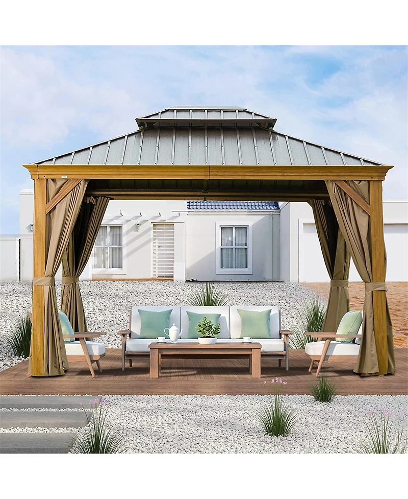 Clihome 12-ft x 10-ft Hardtop Gazebo Yellow Brown Gazebo with Hardtop Roof
