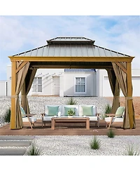 Clihome 12-ft x 10-ft Hardtop Gazebo Yellow Brown Gazebo with Hardtop Roof