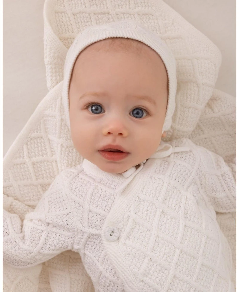 MeMoi Baby Girls 3 Piece Unisex "Simply Sweet" White 100% Cotton Knit Cardigan Set