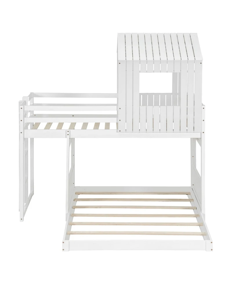 Streamdale Furniture Wooden Twin Over Full Bunk Bed with Playhouse