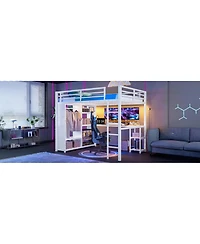 Streamdale Furniture Queen Loft Bed with Wardrobe Desk & Shelves - White