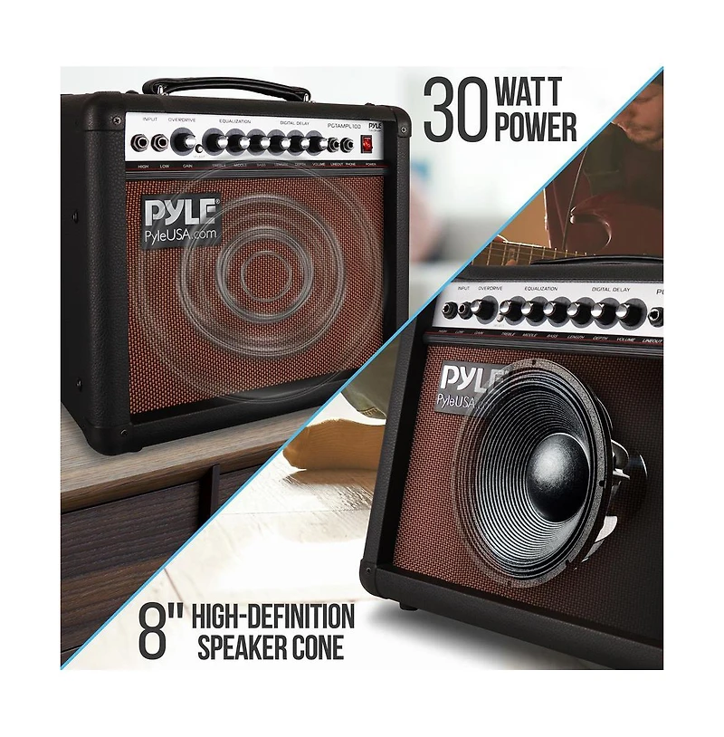 Portable Electronic Guitar Amplifier - 8'' High-Definition Speaker with Volume, Bass, Treble Controls