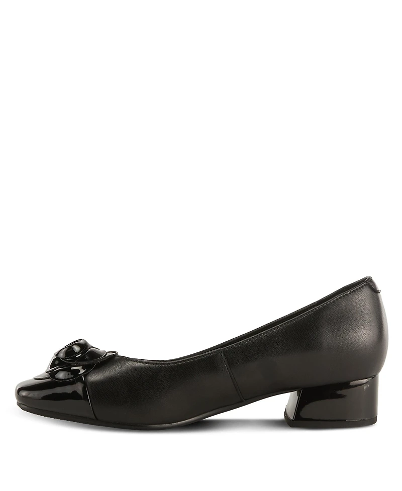 Azura Women's Angelinite Leather Slip-On Cap-Toe Shoes with Floral Applique, Cushioned Insole, and Flexible Low Heel – Everyday Comfort