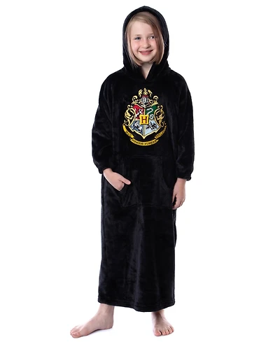 Harry Potter Kids Hogwarts Crest Pullover Poncho Robe Fleece Hooded Bathrobe