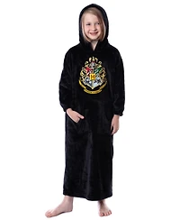 Harry Potter Kids Hogwarts Crest Pullover Poncho Robe Fleece Hooded Bathrobe