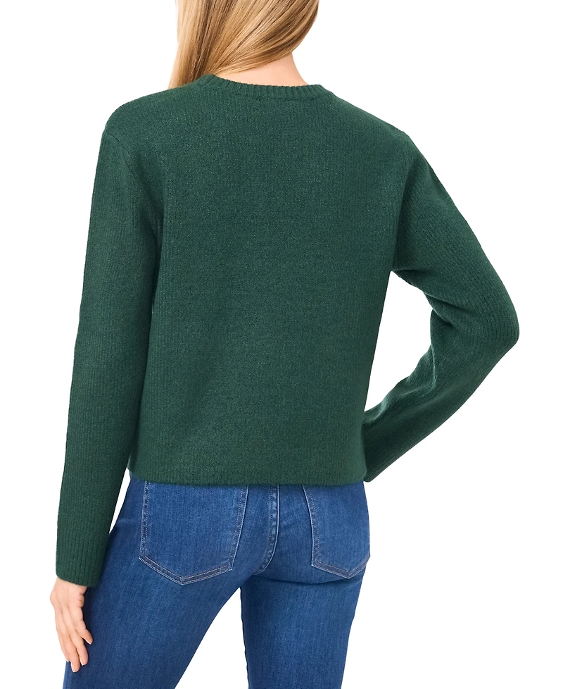 CeCe Women's Oversized Bow Applique Long Sleeves Sweater