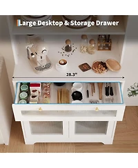 gaomon Kitchen Pantry Cabinet, 62 Inch Freestanding Hutch Cupboard with Large Countertop, Glass Doors, Drawer and Adjustable Shelves, Microwave Cabine