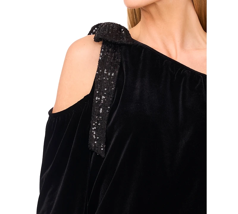 CeCe Women's One Shoulder Top with Sequin Bow