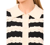 CeCe Women's Wide Collar Striped Long Sleeves Cardigan
