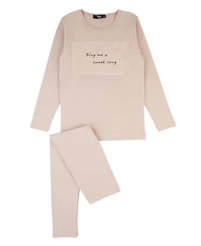 NoggiWear Little/Big Girls Linen Patch Cotton Loungewear Set