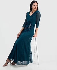 Alex Evenings Petite Portrait Collar 3/4-Sleeve Gown