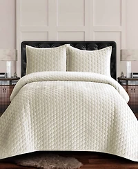 Tribeca Living Lugano Honeycomb Velvet Oversized Solid piece Quilt Set