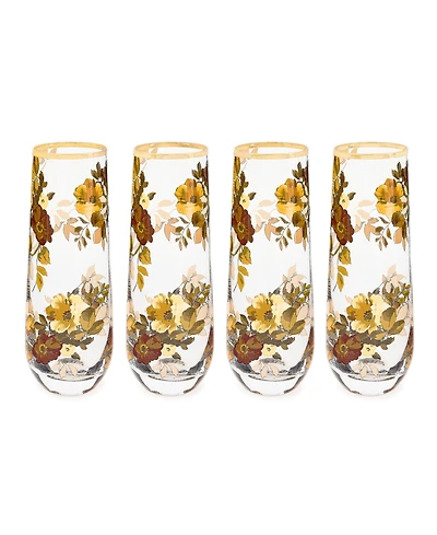 MacKenzie-Childs Wild Rose Stemless Flute Glasses, Set of 4