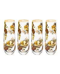 MacKenzie-Childs Wild Rose Stemless Flute Glasses, Set of 4
