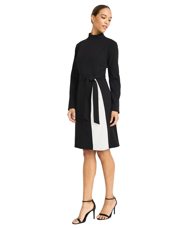 Maggy London Women's Waist Tie Contrast Midi Dress