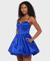 Alex & Sophia Juniors' Rhinestone Strappy Bustier Bodice Dress