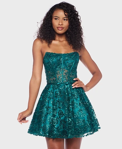 Alex & Sophia Juniors' Scoop Neck Strapless Bustier Dress