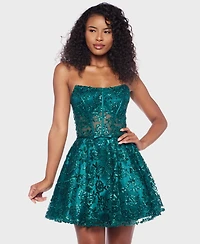 Alex & Sophia Juniors' Scoop Neck Strapless Bustier Dress