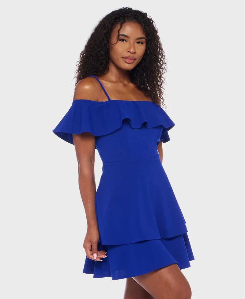 B Darlin Juniors' Ruffled Off-The-Shoulder Dress