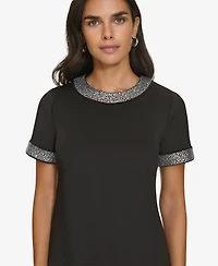 Calvin Klein Petite Heatfix Trim Jewel Neck Dress