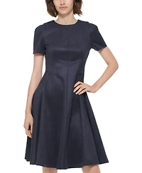 Calvin Klein Petite Short-Sleeve Scuba Suede Dress