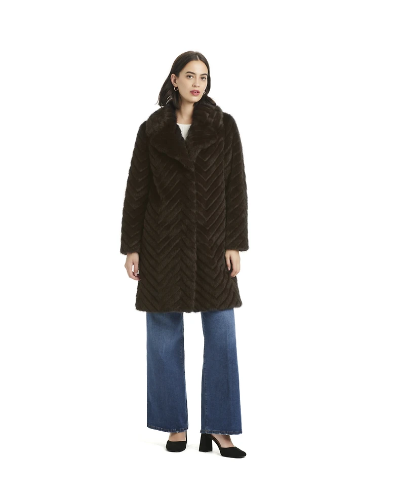 Jones New York Women's Chevron Textured Faux-Fur Coat, Exclusively at Macy's