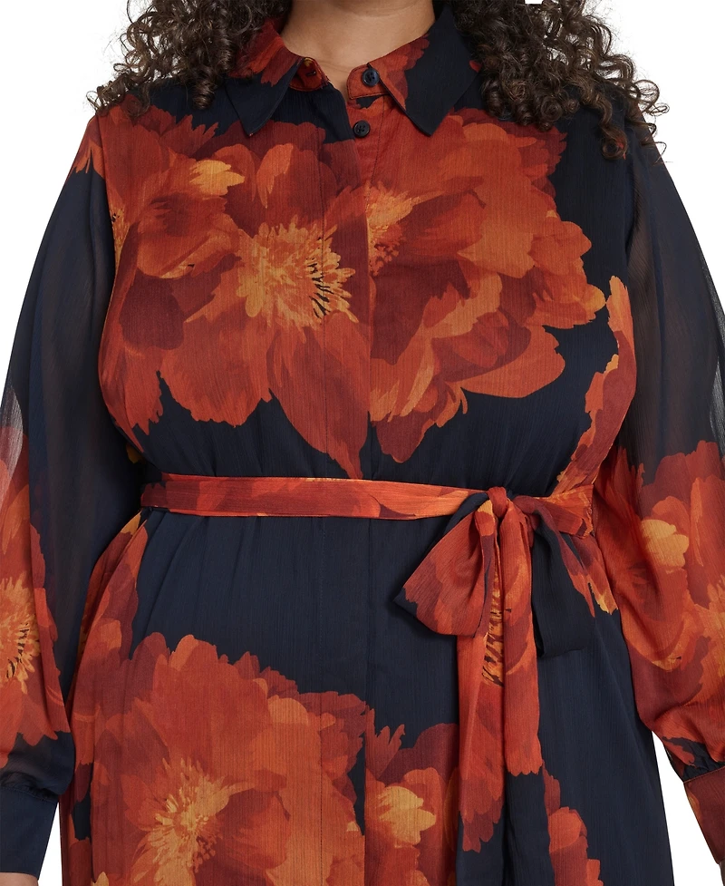 Calvin Klein Plus Long-Sleeve Printed Midi Dress