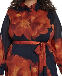 Calvin Klein Plus Long-Sleeve Printed Midi Dress