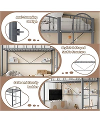 gaomon Loft Bed Twin Size, Heavy Duty Metal Loft Bed Frame with Arched Guardrail and Safety Ladder, Space-Saving, No Box Spring Needed, Matte Gray