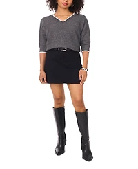 Vince Camuto Women's Cozy V-Neck Tipped 3/4-Sleeve Sweater