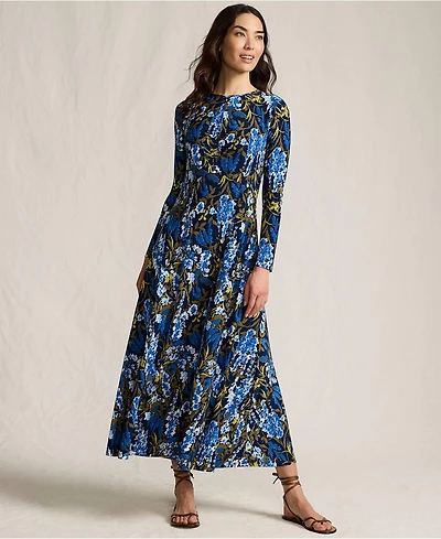 Lands' End Women's Silky Knit Ruched Maxi Dress