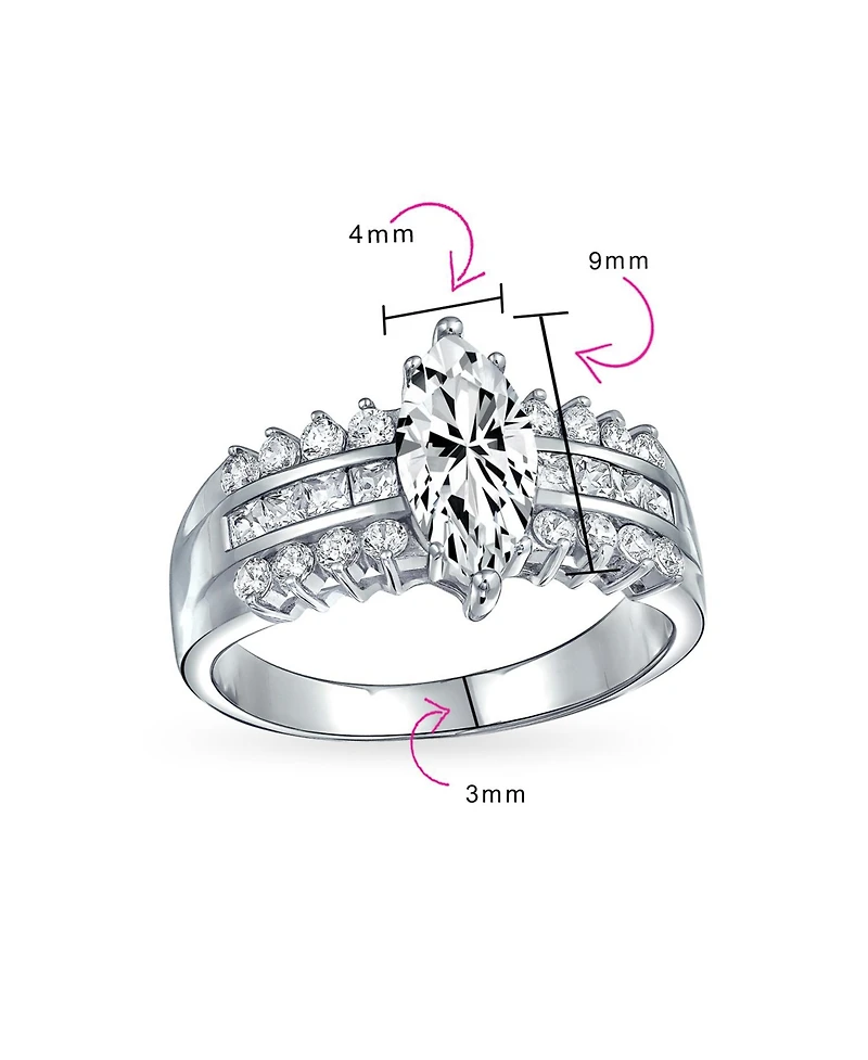 Bling Jewelry European Old World Style 2.5CT Marquise Cz Solitaire Promise Ring with Triple Row Band in Sterling Silver