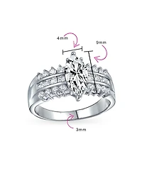 Bling Jewelry European Old World Style 2.5CT Marquise Cz Solitaire Promise Ring with Triple Row Band in Sterling Silver