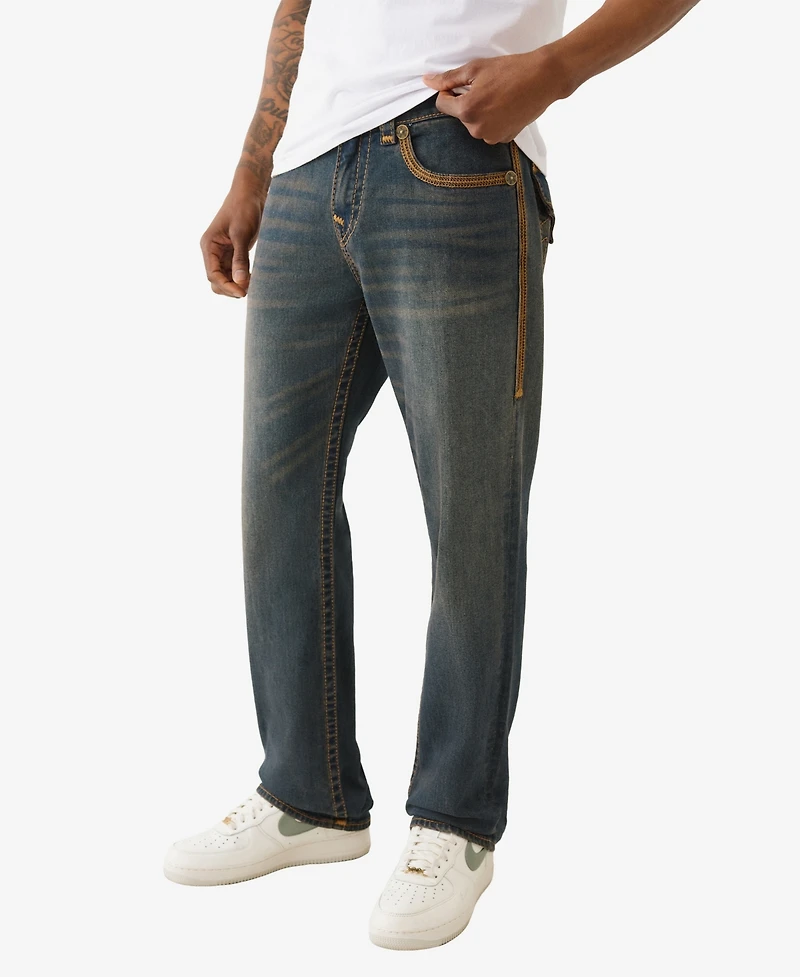 True Religion Men's Ricky Super Flatlock Flap Straight Jeans