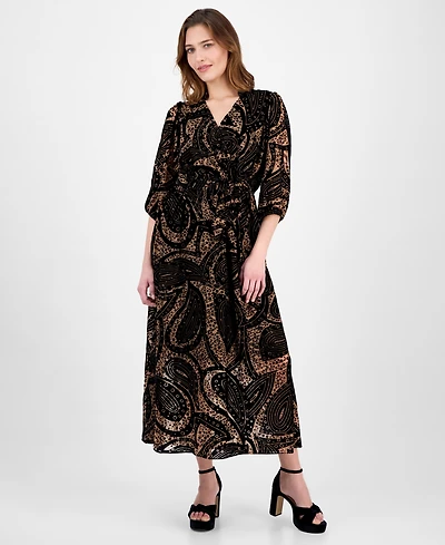 Robbie Bee Women's Printed V-Neck Maxi Dress