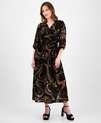 Robbie Bee Women's Printed V-Neck Maxi Dress