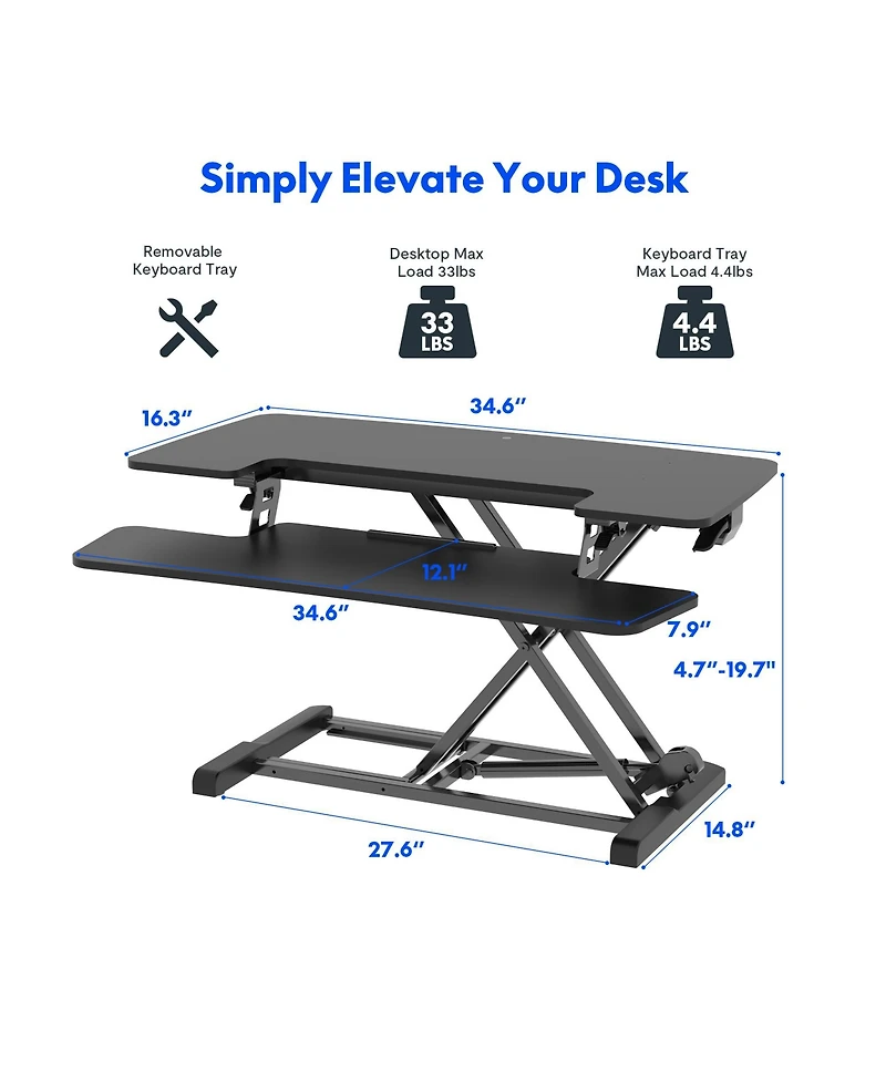 FlexiSpot M7 Series 35"W Manual Adjustable Standing Desk Converter, Black