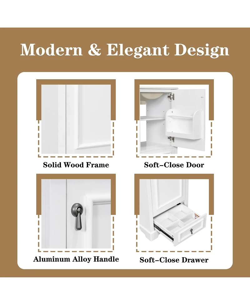 Casainc 20; Bathroom Vanity with Ceramic Sink, Soft-Close Door, U-Shaped Shelf, Drawer and Storage Rack