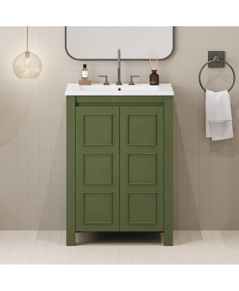 Casainc 24" Small Bathroom Vanity with Ceramic Sink, 2 Soft-Close Doors and Adjustable Shelf