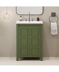 Casainc 24" Small Bathroom Vanity with Ceramic Sink, 2 Soft-Close Doors and Adjustable Shelf