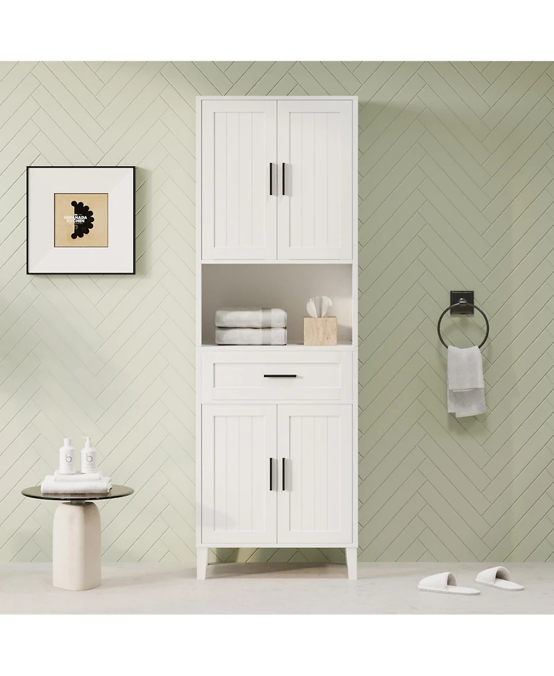 Casainc 70.9" Tall Freestanding Bathroom Cabinet with Drawer, Cabinets, 4 Soft-Close Doors, Adjustable Shelves and Open Storage