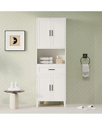 Casainc 70.9" Tall Freestanding Bathroom Cabinet with Drawer, Cabinets, 4 Soft-Close Doors, Adjustable Shelves and Open Storage