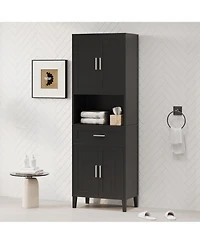 Casainc 70.9" Tall Freestanding Bathroom Cabinet with Drawer, Cabinets, 4 Soft-Close Doors, Adjustable Shelves and Open Storage
