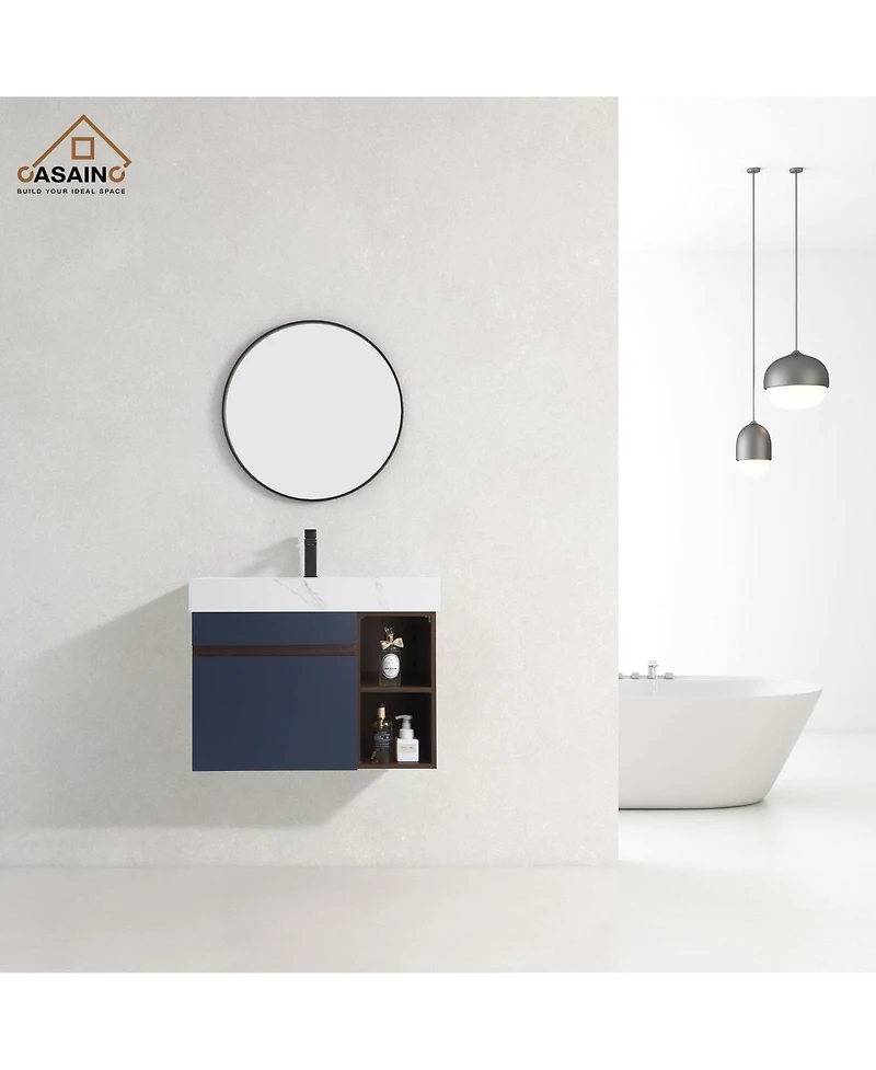 Casainc 30-Inch Wall-Mounted Bathroom Vanity with Quartz Countertop and Double Topmount Sinks